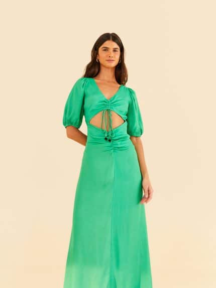 Vestido Cetim Franzido Decote