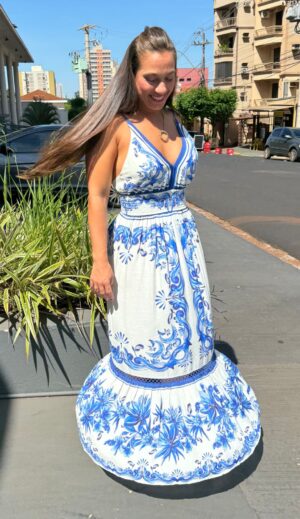 Vestido Cropped Lenço Azulejo Farm