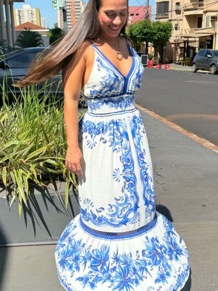 Vestido Cropped Lenço Azulejo Farm