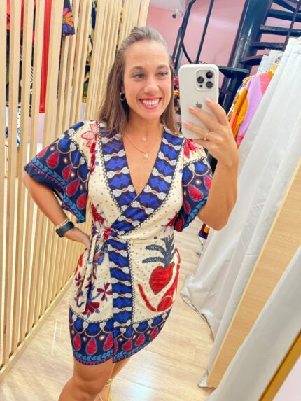 Vestido Curto Brilho Tropical Lenço Farm