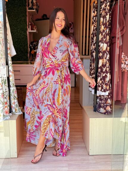 Vestido Longo Manga Floresta De Sonho