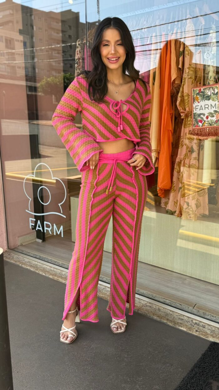 Calça Listrada Rosa/Marrom - Imagem 2