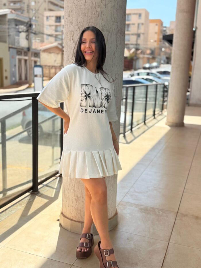 Vestido Curto Pregas Rio Flor Off White FARM - Imagem 2