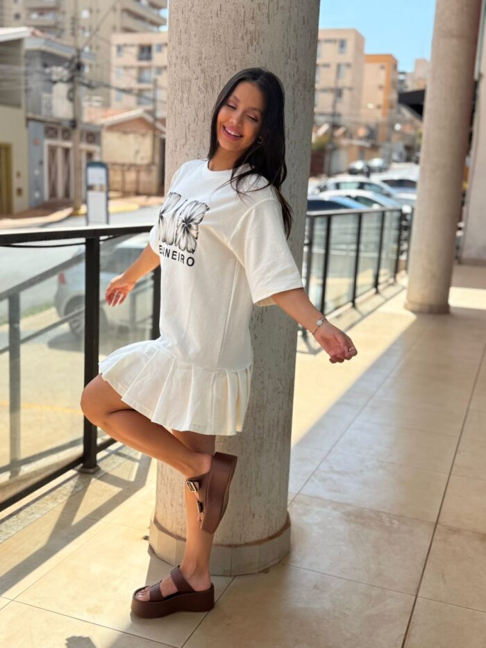 Vestido Curto Pregas Rio Flor Off White FARM - Imagem 1