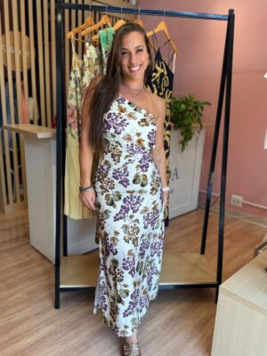Vestido Longo Alça Romance de Uva FARM