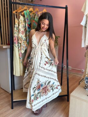 Vestido Lenço Jardim Majestoso Bege FARM - Imagem 3