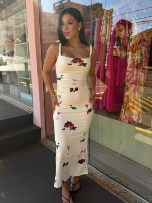 Vestido Alça Torcida Coquetel Tropical