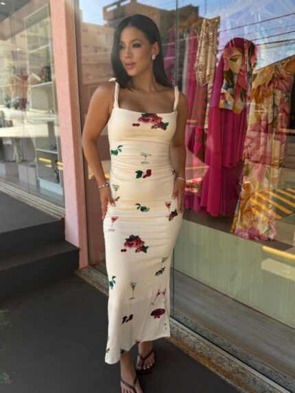 Vestido Alça Torcida Coquetel Tropical