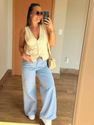 Calça Sarja Wide Leg Color Stone