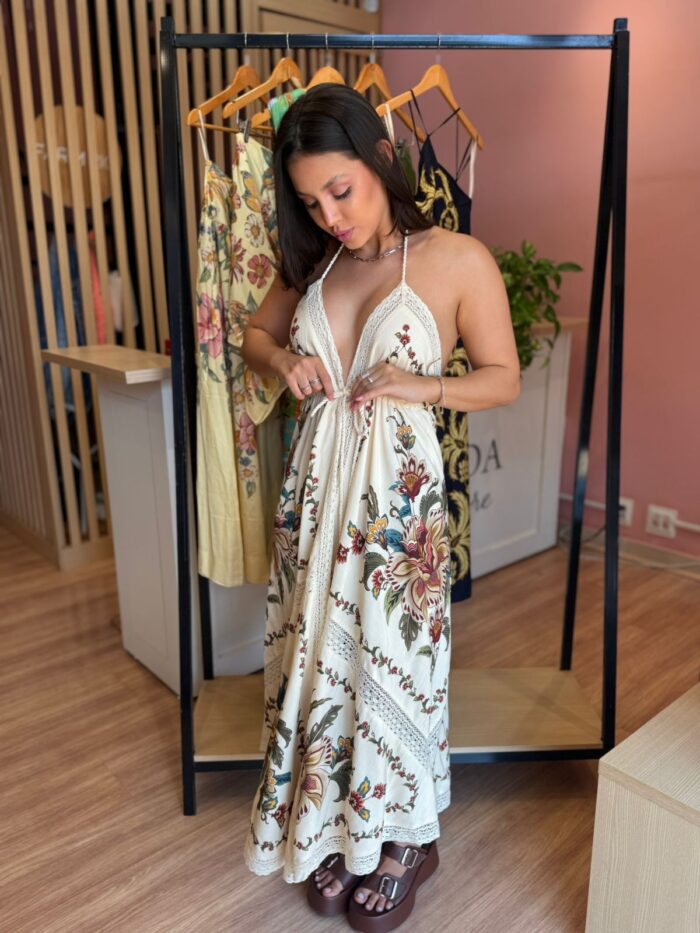 Vestido Lenço Jardim Majestoso Bege FARM - Imagem 2