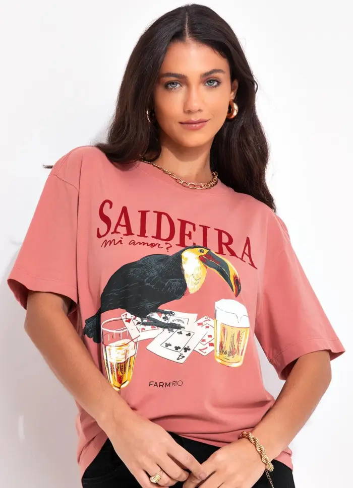 T-Shirt Media Saidera Rosa Dengo FARM - Imagem 2