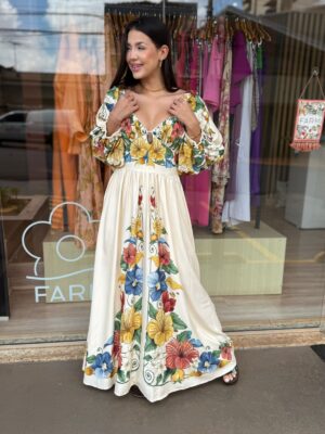 Vestido Longo  Manga Tropicalzinho Lenco FARM - Imagem 3