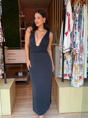 Vestido  Decote  Profundo Pala Franzido