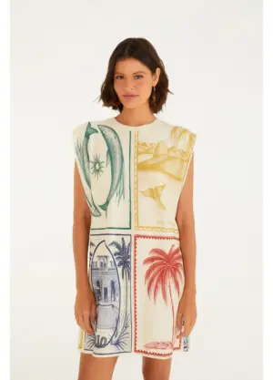 Vestido Curto Ombreira Brasil Vintage FARM