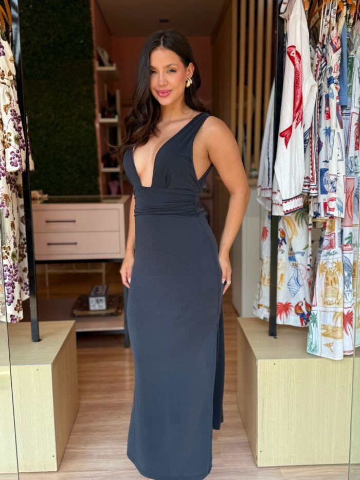 Vestido  Decote  Profundo Pala Franzido - Imagem 3