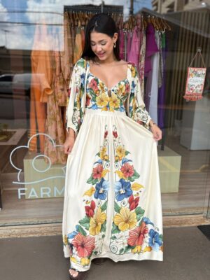 Vestido Longo  Manga Tropicalzinho Lenco FARM