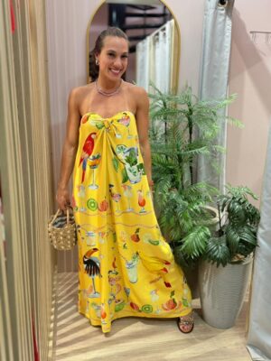 Vestido Nó Estampado Coquetel Lenço Amarelo FARM - Imagem 4